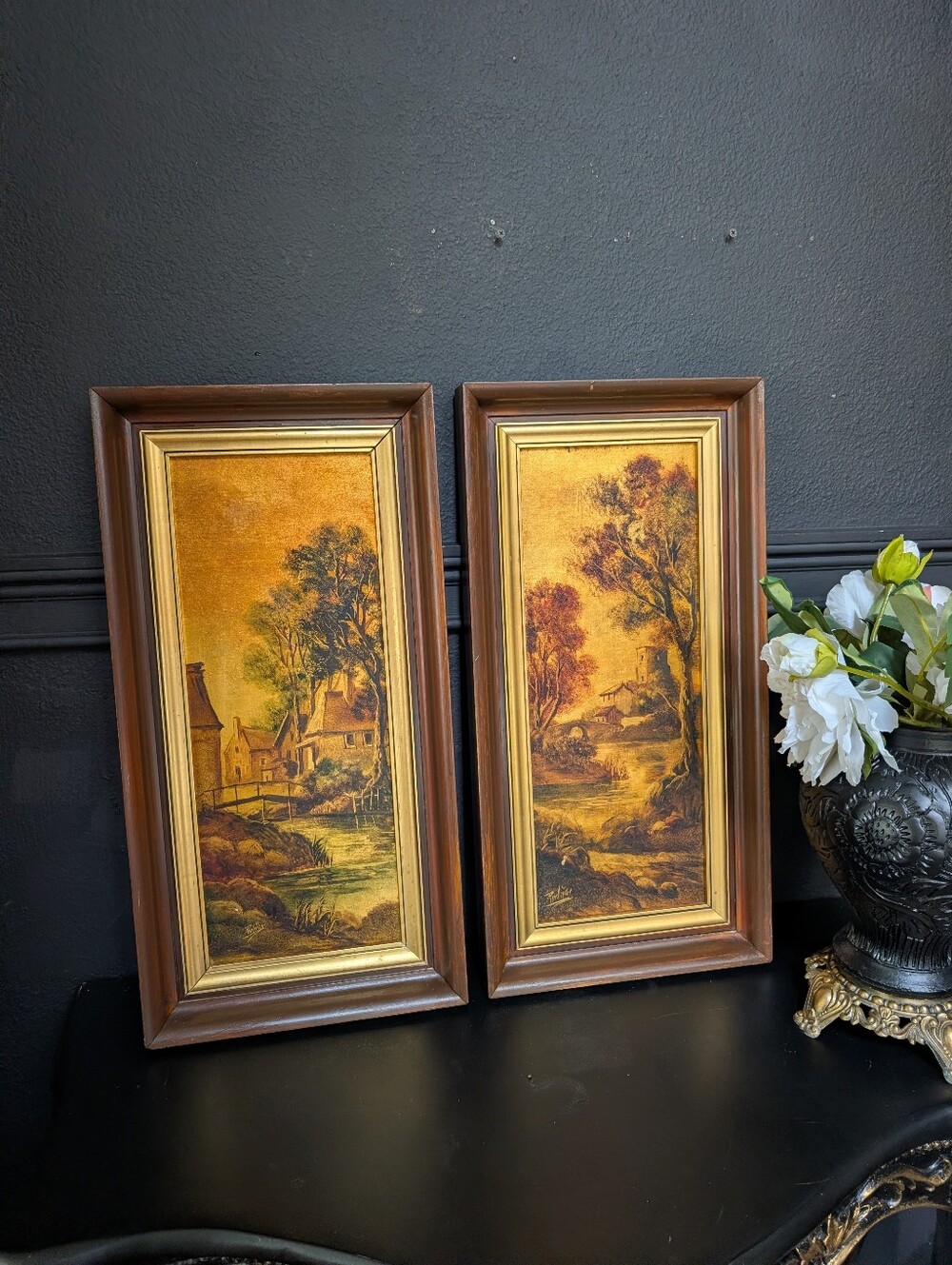 Vintage, set of 2, MCM/Classic Signed European Landscape Oil Paintings